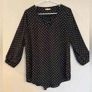 Maurices Black and White Polka Dot Blouse Size Large